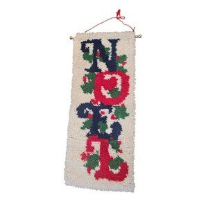 Vintage Christmas Wall Hanging With "Noel" Design & Bright  Latch Hook 12" x 29"